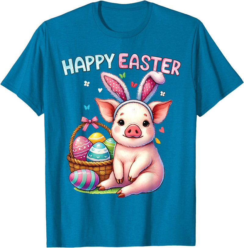 Farm Animal Lovers Cute Pig Easter Holiday Gifts Happy Easter Farm Animal Pig Lovers Bunny Women Kids Girls T-Shirt - Sapphire Blue