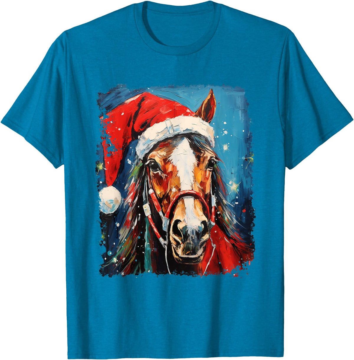 AnimalGraphicPrints Horse Christmas T-Shirt - Sapphire Blue