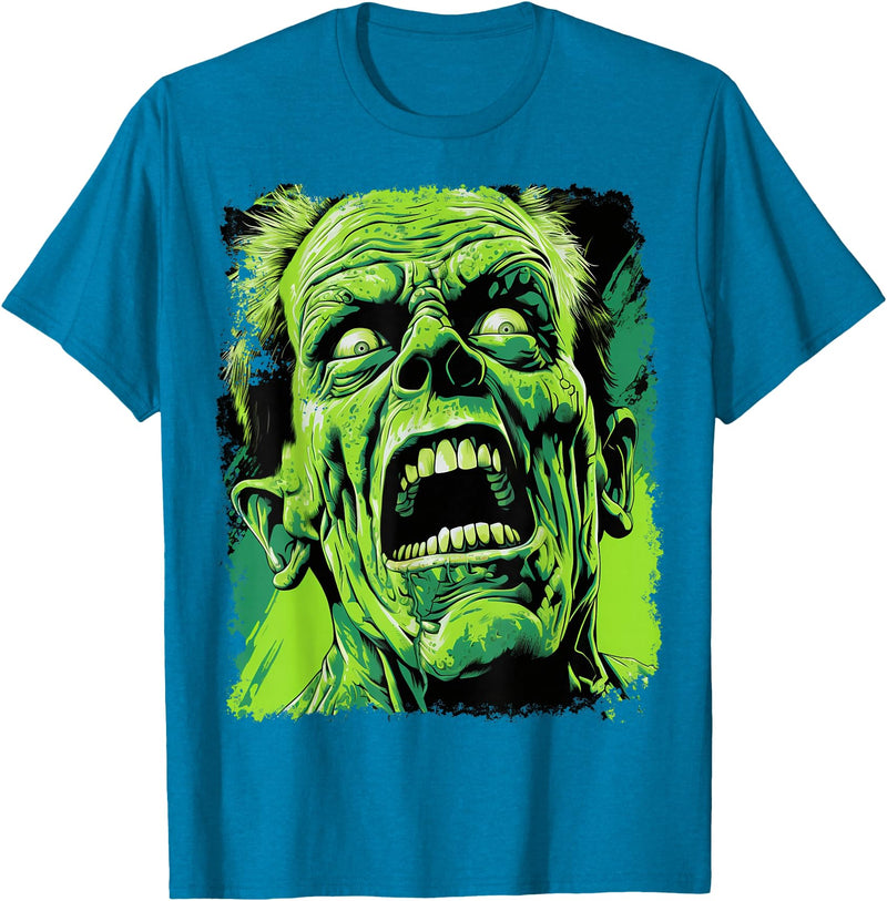 FrightNightFits Classic Horror Green Evil Crazy Scientist Freak Halloween T-Shirt - Sapphire Blue