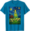 Farming UFO Llama Starry Night Painting Design Llama Alien UFO Abduction Starry Night Farmers T-Shirt - Sapphire Blue