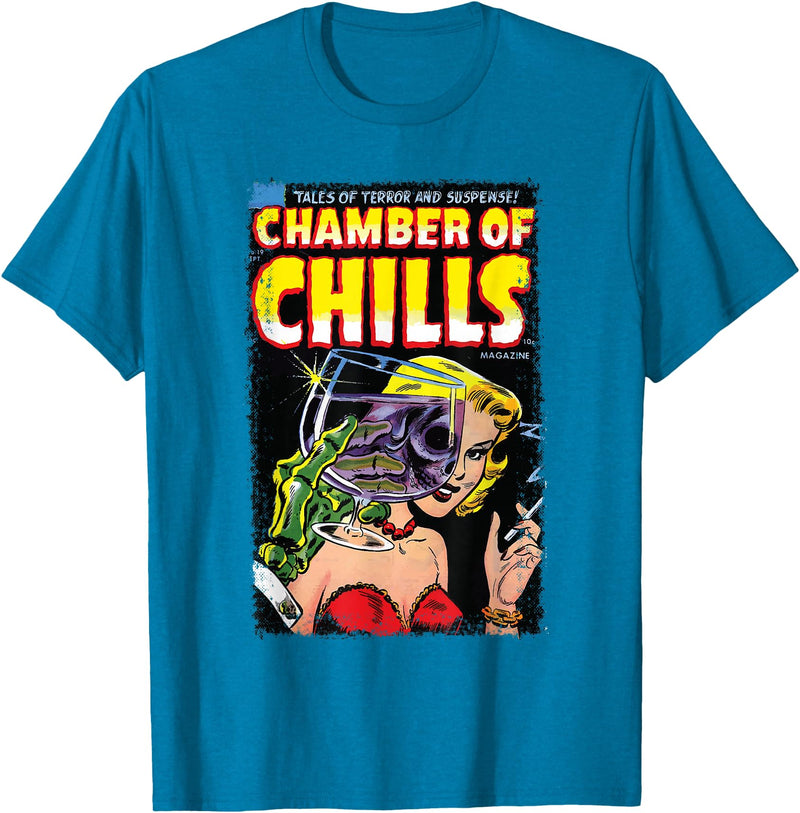 Velleity Studios Horror Comic Book Cover Chamber of Chills 19 T-Shirt - Sapphire Blue