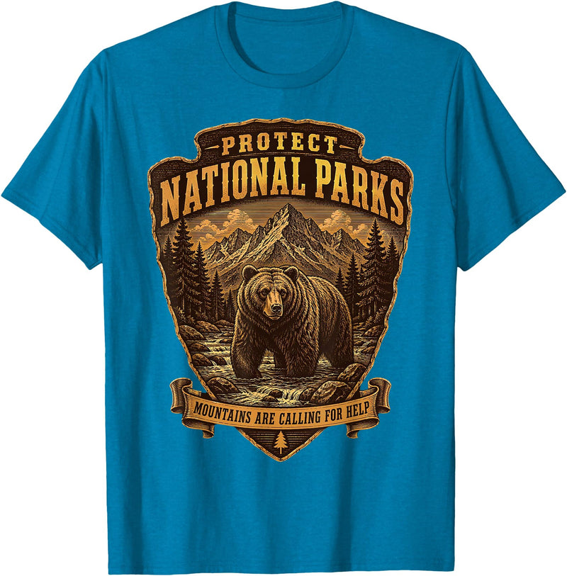 National Parks Conservation Co Protect National Parks Bear Vintage Arrowhead Badge Apparel T-Shirt - Sapphire Blue