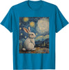 Bunny Rabbit Van Gogh Style Starry Night Cute Graphic T-Shirt (Black) in Sapphire Blue