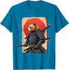 Japanese Samurai Bear Woodblock Art Samurai Brown Bear Ukiyo-e Ink Warrior Art Japanese Bear Art T-Shirt - Sapphire Blue