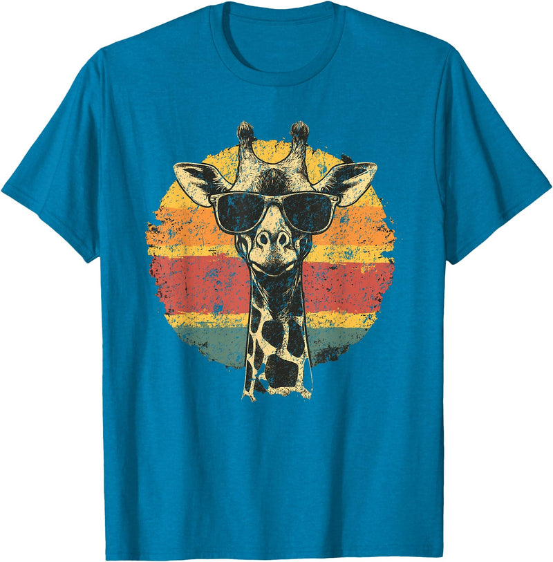 The Giraffe Fan Co. Giraffe Vintage Sunglasses Funny T-Shirt - Sapphire Blue