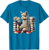 Llama Book Lover Llama Reading Book Reader Bookworm Alpaca Lover T-Shirt - Sapphire Blue