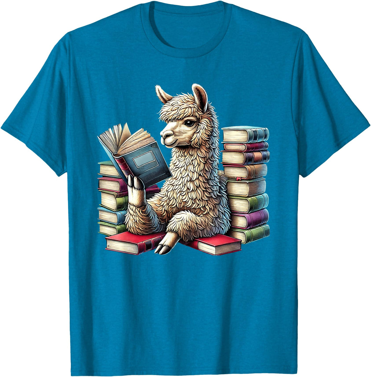 Llama Book Lover Llama Reading Book Reader Bookworm Alpaca Lover T-Shirt - Sapphire Blue