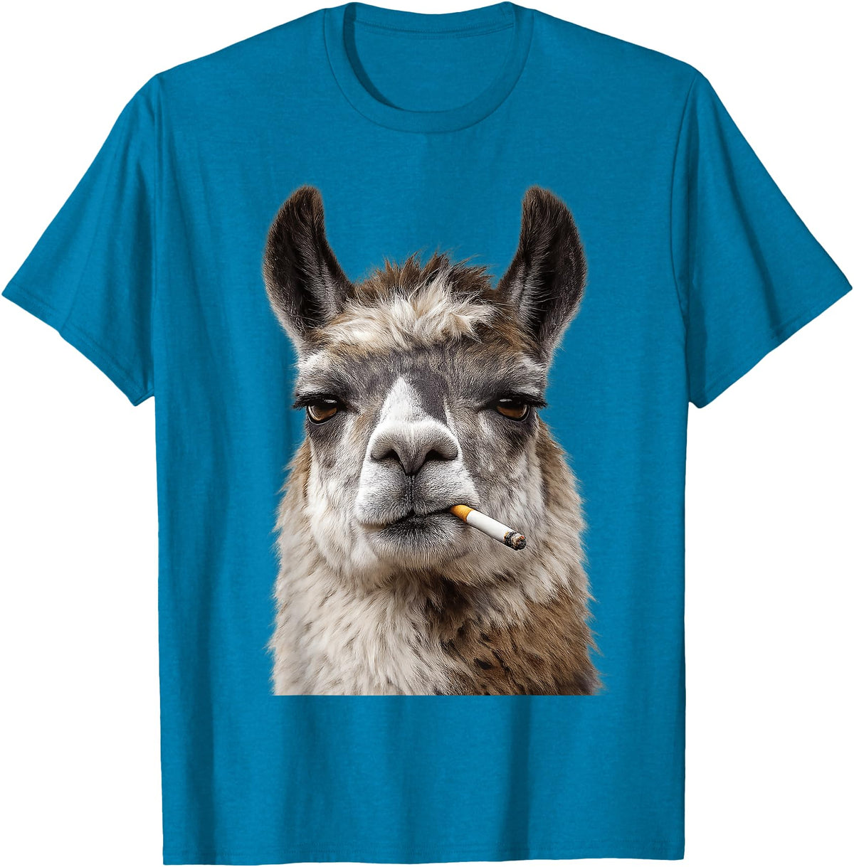 FunWearVM Funny Smoking Llama Cool Animal Lover with Attitude T-Shirt - Sapphire Blue
