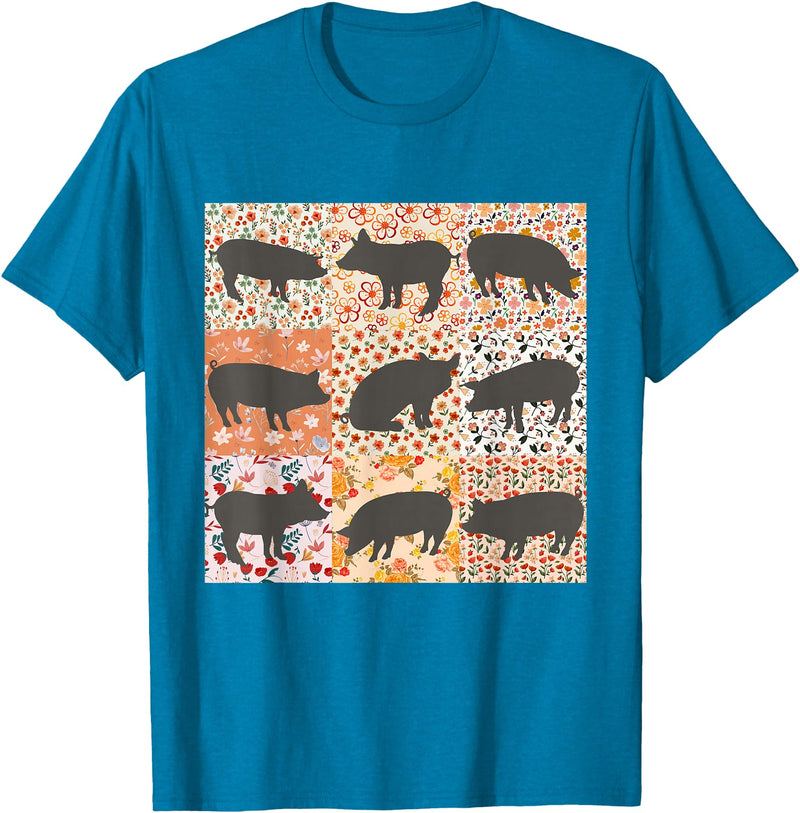 Floral Bobo Small Town Girl Animal Lover Pig Mom Pig Lover Show Mom Farm Life Farmer Floral Boho Pig T-Shirt - Sapphire Blue