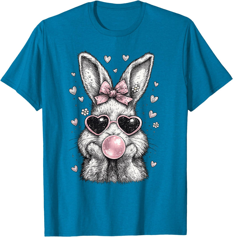 Cute Easter Bunny for Women Pink Rabbit Coquette Girly T-Shirt in Sapphire Blue