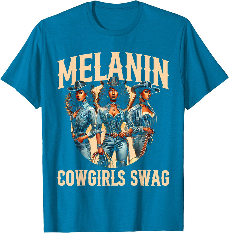 Funny Cowgirl Women Melanin Cow Girl Outfit Cowgirl for Women African Tee Melanin Cow Girl Outfit T-Shirt - Sapphire Blue