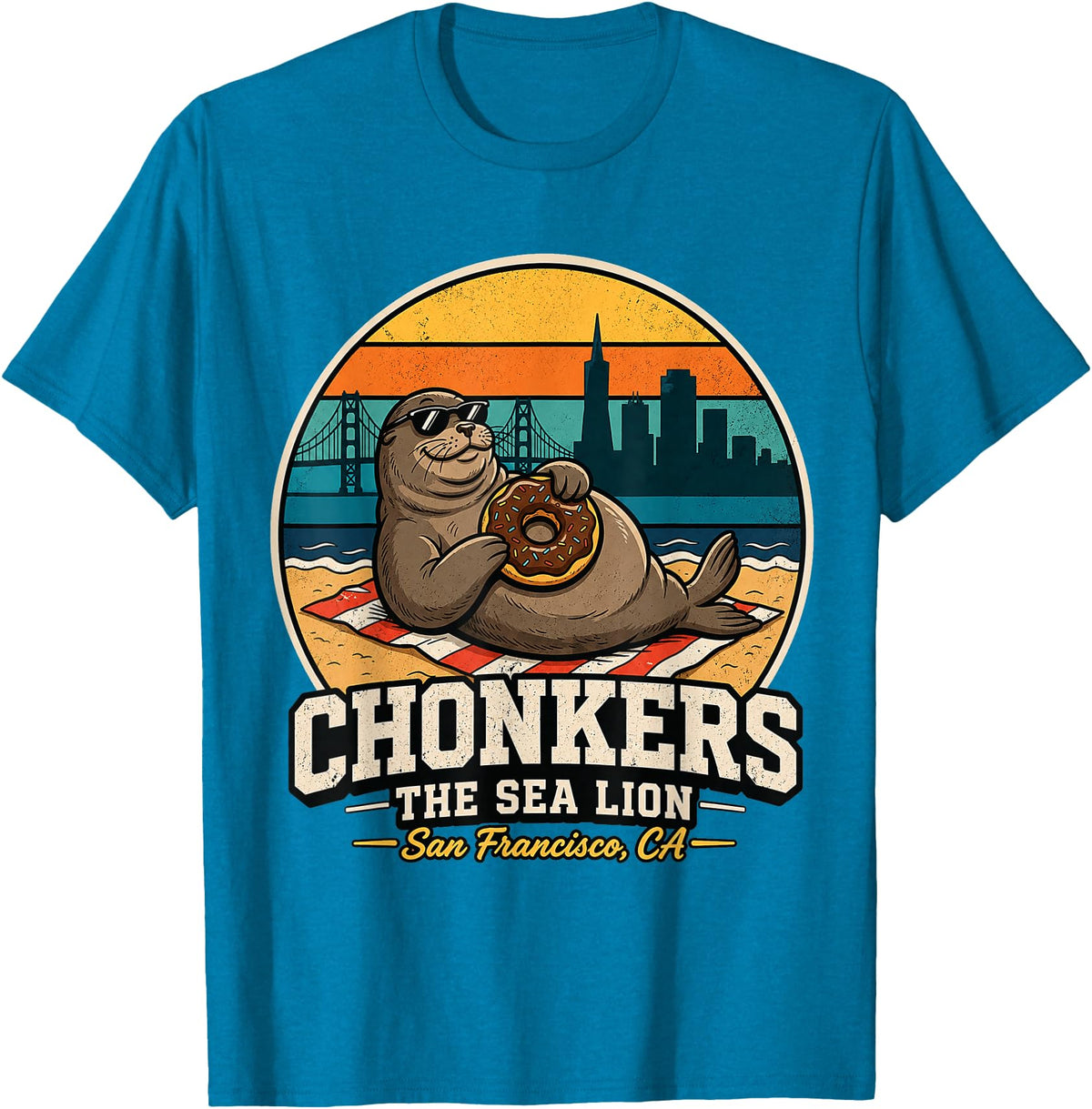 Chonkers The Sea Lion San Francisco Funny Seal Tee Chonkers The Sea Lion San Francisco Funny Seal T-Shirt - Sapphire Blue