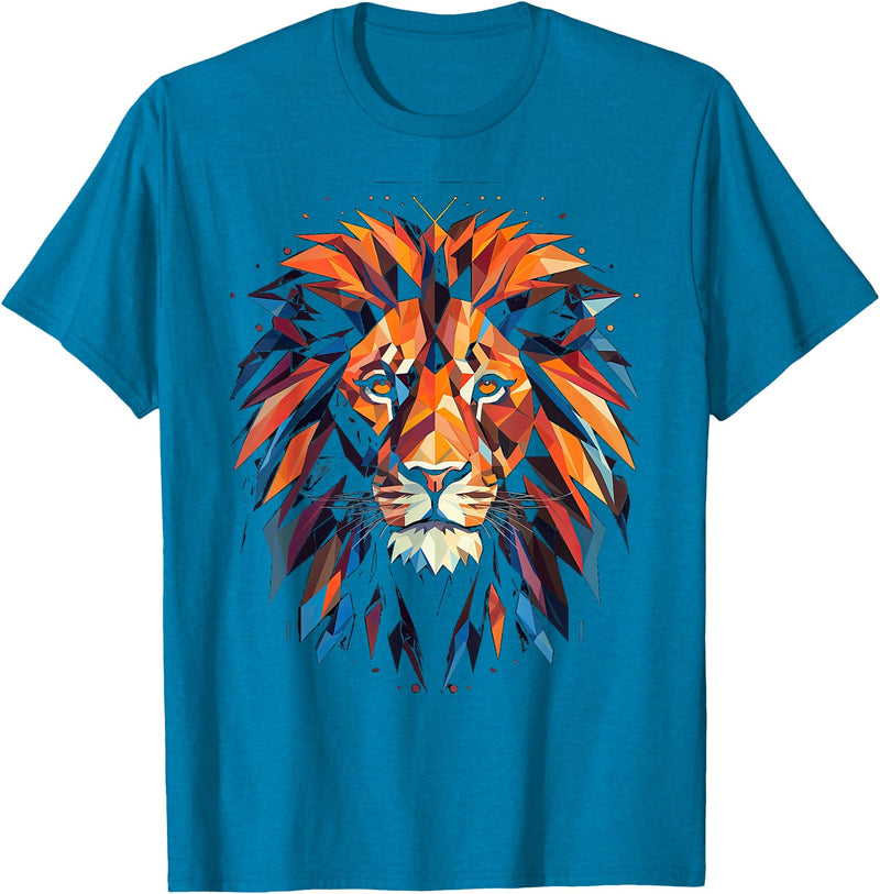 Cool Lions, Astrology And Horoscope Designs Lion Colourful Lion from Africa King of Animals Polygon T-Shirt - Sapphire Blue