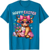 Farm Animal Highland Cow easter Gifts Happy Easter Day Highland Cow Cute Holiday Bunny Women Kids T-Shirt - Sapphire Blue