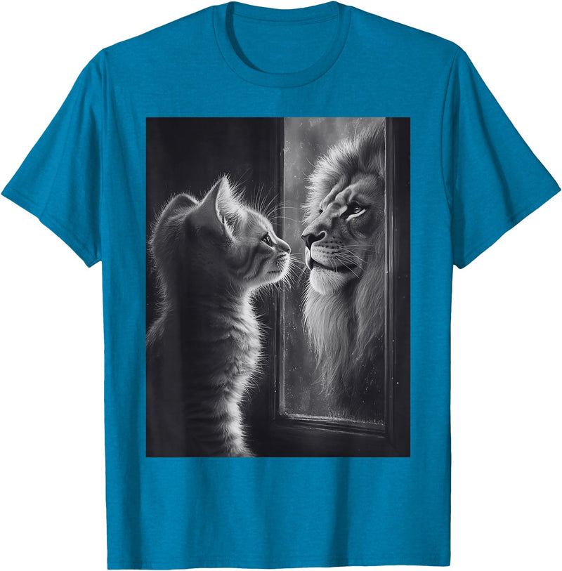 SH-Star Cat Lion Mirror Reflection Art Gifts Animal Face Ni T-Shirt - Sapphire Blue