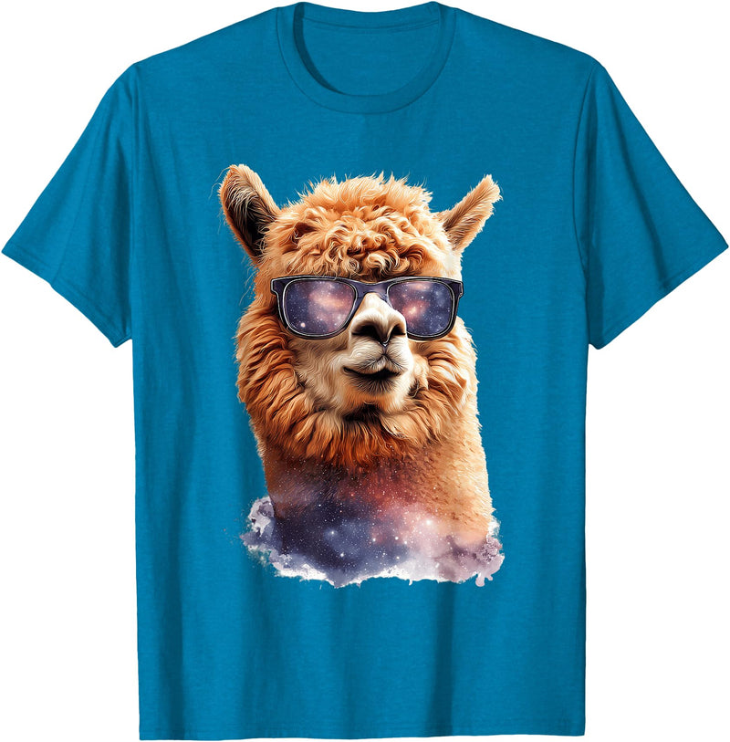 Funny Llama Lover Graphics Alpaca with Sunglasses Animal Art Graphic Funny Llama T-Shirt - Sapphire Blue