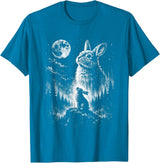Bunny Rabbit Howling to the Moon Bunny Howl At T-Shirt in Sapphire Blue