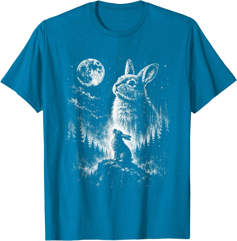 Bunny Rabbit Howling to the Moon Bunny Howl At T-Shirt in Sapphire Blue