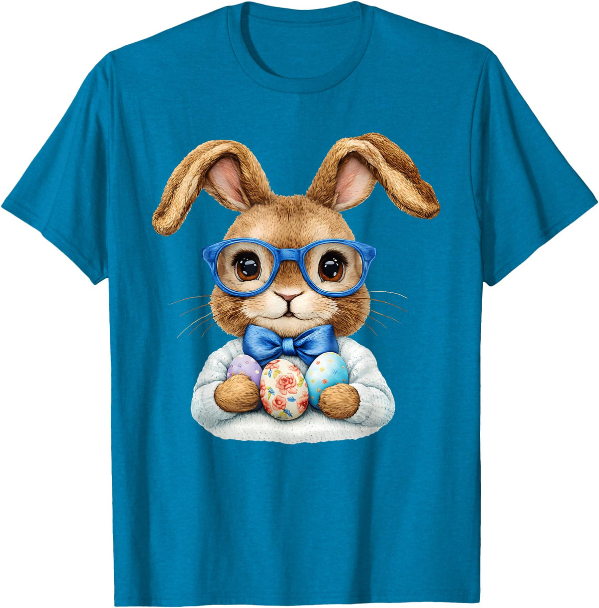 Vintage Easter Rabbit Cute Bunny with Bow Tie Boy Kid T-Shirt in Sapphire Blue