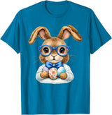Vintage Easter Rabbit Cute Bunny with Bow Tie Boy Kid T-Shirt in Sapphire Blue