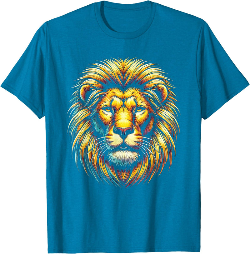 StopLyonLyonCos Co. Gift for Lion Lovers Men Women Kids Calm Relaxed Lion Face T-Shirt - Sapphire Blue