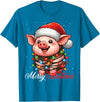 Wrapped with Christmas Lights Merry Christmas Pig Merry Christmas Lights Santa Hat Xmas Snow T-Shirt - Sapphire Blue
