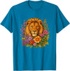 Cute and Funny Lions Graphic Designs. Lion Flower Floral Cute Men Women Kids T-Shirt - Sapphire Blue