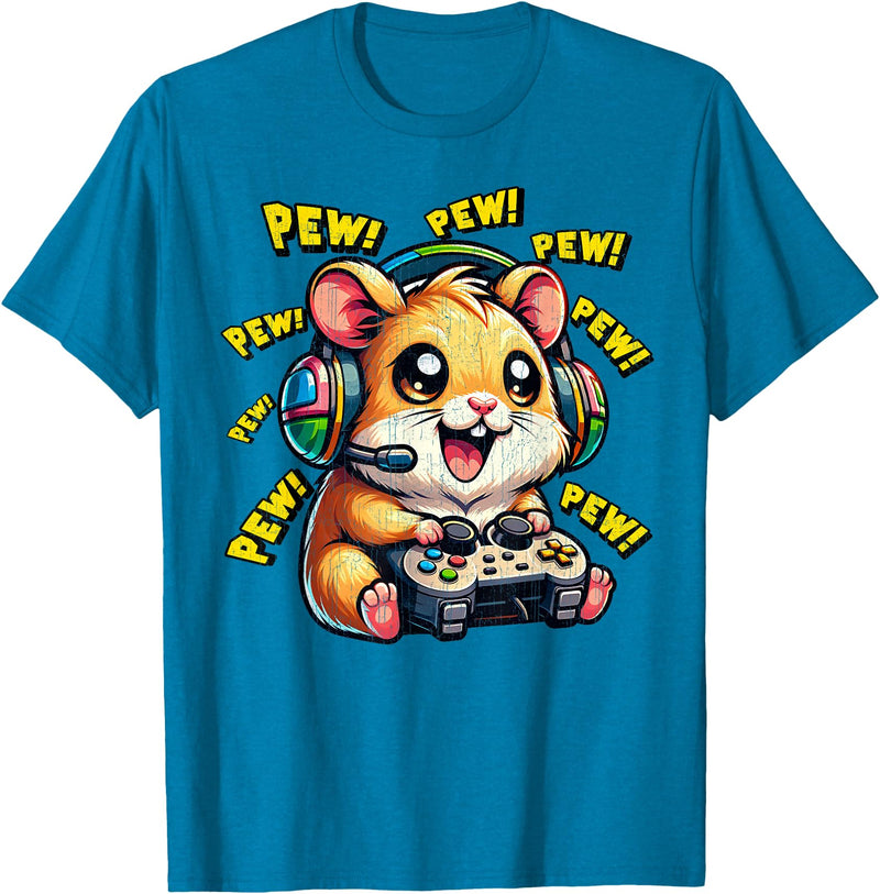 Hamster Gamer Pew Funny Video Games Vintage Boys Men Girls T-Shirt - Sapphire Blue
