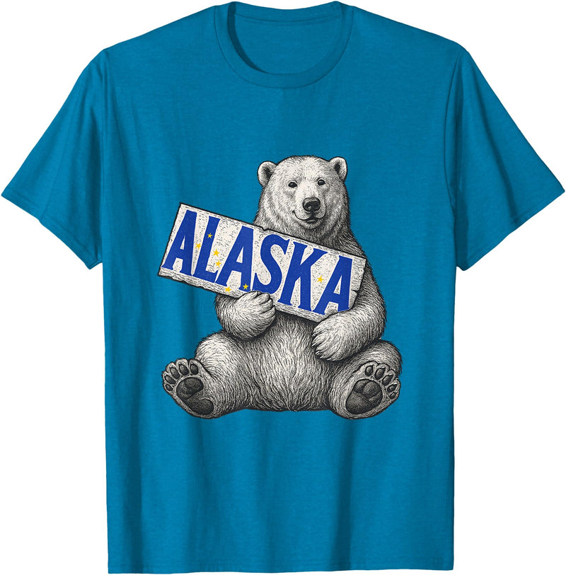 Unknow Carmela Polar Bear Holding Alaska Sign Vintage Alaska Lover T-Shirt - Sapphire Blue