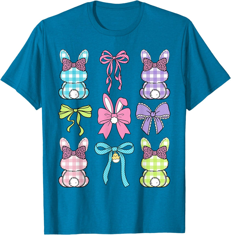 Cute Easter Day Coquette Bow Rabbit Easter Bunny Girls T-Shirt in Sapphire Blue