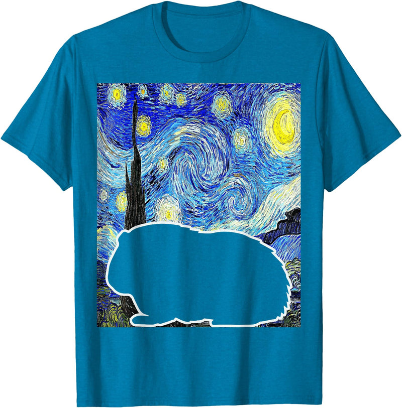 Starry Night Guinea Pig Lover Painting Guinea Pig Starry Night Van Gogh Guinea Pig Lover T-Shirt - Sapphire Blue