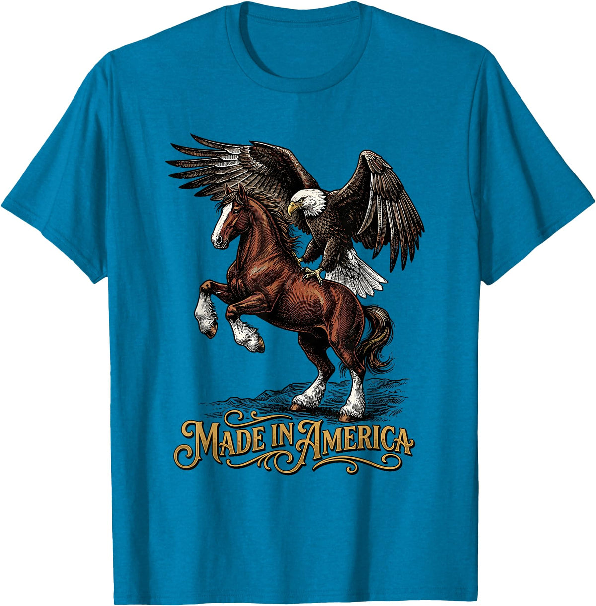 American Pride Horse Eagle Country Made in America Horse Eagle Patriotic Western T-Shirt - Sapphire Blue