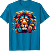 Lion Lover Face Wild Animal Lion Face Colorful Wild Animal Cute Lion T-Shirt - Sapphire Blue