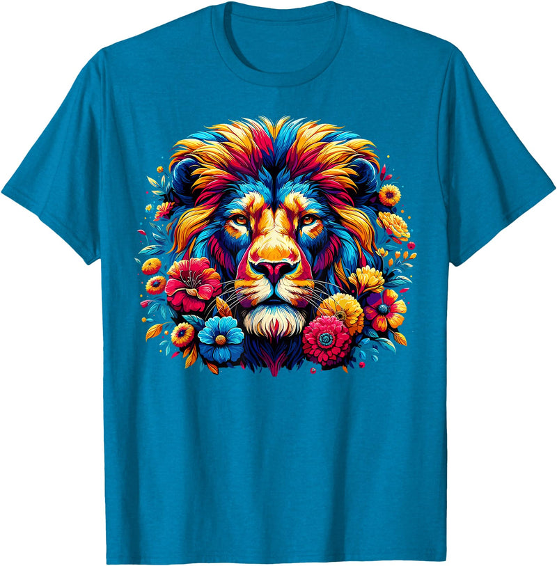 Lion Lover Face Wild Animal Lion Face Colorful Wild Animal Cute Lion T-Shirt - Sapphire Blue