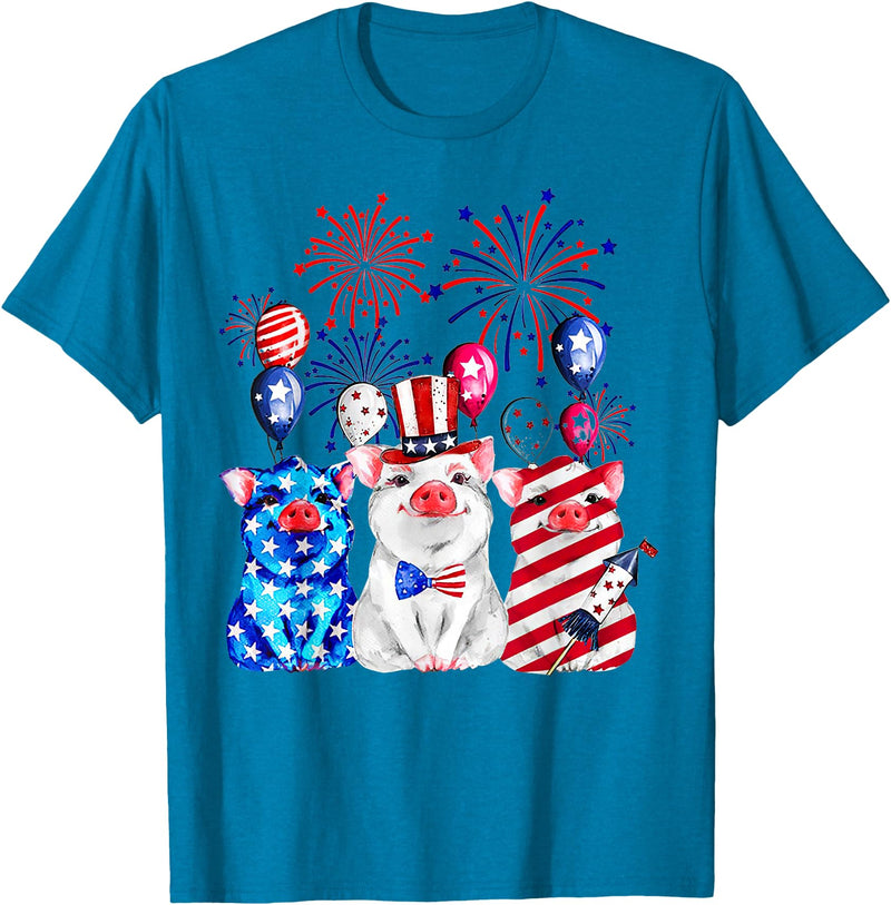 Fireworks American Flag Funny Pig 4th of July Fireworks American Flag Funny Pig Patriotic Farmer 4th July T-Shirt - Sapphire Blue