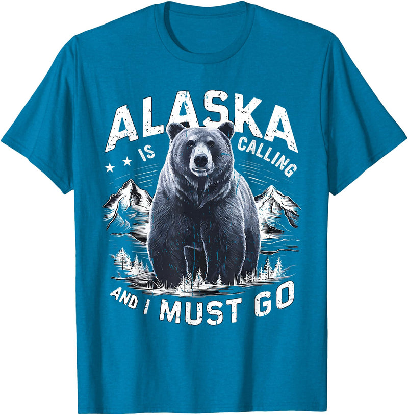 Alaska is Calling and I Must Go, Alaskan Bear and Nature T-Shirt - Sapphire Blue