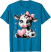 Cow Farmer Coquette Bow Tees Cute Baby Cow with Pink Coquette Bow Holding Heart T-Shirt - Sapphire Blue
