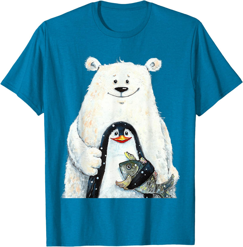 click here for better animal tees cute Polar bear and penguin bird fish lovers animal friends T-Shirt - Sapphire Blue