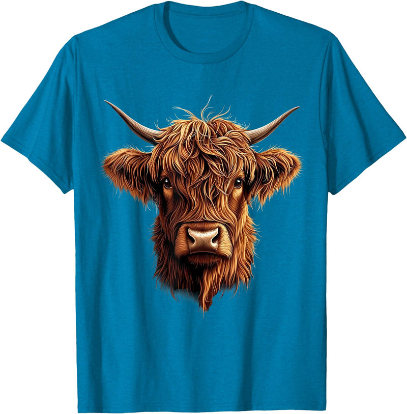 Cute Scottish Highlander Cattle Designs Scottish Highland Cow Messy Bun Scottish Highlander Cow T-Shirt - Sapphire Blue