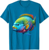 Parrotfish Lover Gifts and Apparel Multicolor Parrot Tropical Fishing T-Shirt, Unisex-Adults, Short Sleeve, T-Shirt, Small - Sapphire Blue