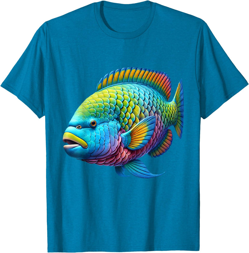 Parrotfish Lover Gifts and Apparel Multicolor Parrot Tropical Fishing T-Shirt, Unisex-Adults, Short Sleeve, T-Shirt, Small - Sapphire Blue