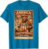 USA Birthday 250th American Spirit Tees All Ages Celebrate 250 Years with Fun Bear BBQ Graphic T-Shirt - Sapphire Blue