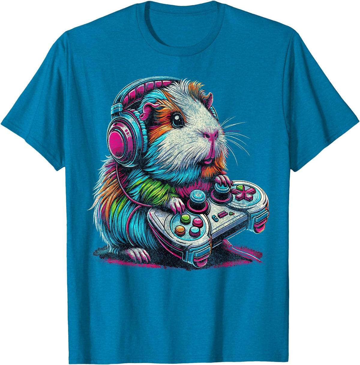 Funny Graphic Guinea Pig Gamers Guinea Pig Video Games Lover Guinea Pig T-Shirt - Sapphire Blue