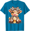 Cute Highland Cow Coffee Addict Leopard Bow Highland Cow Coffee Addict Funny Drink Coffee T-Shirt - Sapphire Blue