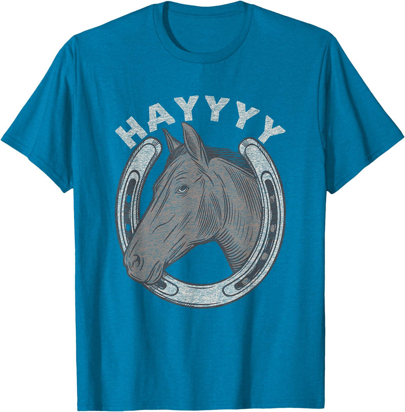 Cartba Horse Co. Funny Horse Hay Saying | Equestrian Lover Vintage Graphic T-Shirt - Sapphire Blue