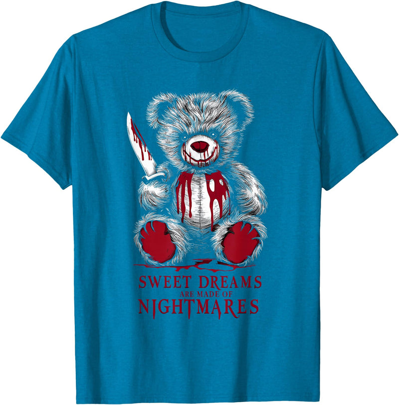 Horror Teddy Bear Horror Movie Scary Creepy Terrifying Teddy Spooky Plush Horror Teddy Bear Scary T-Shirt - Sapphire Blue