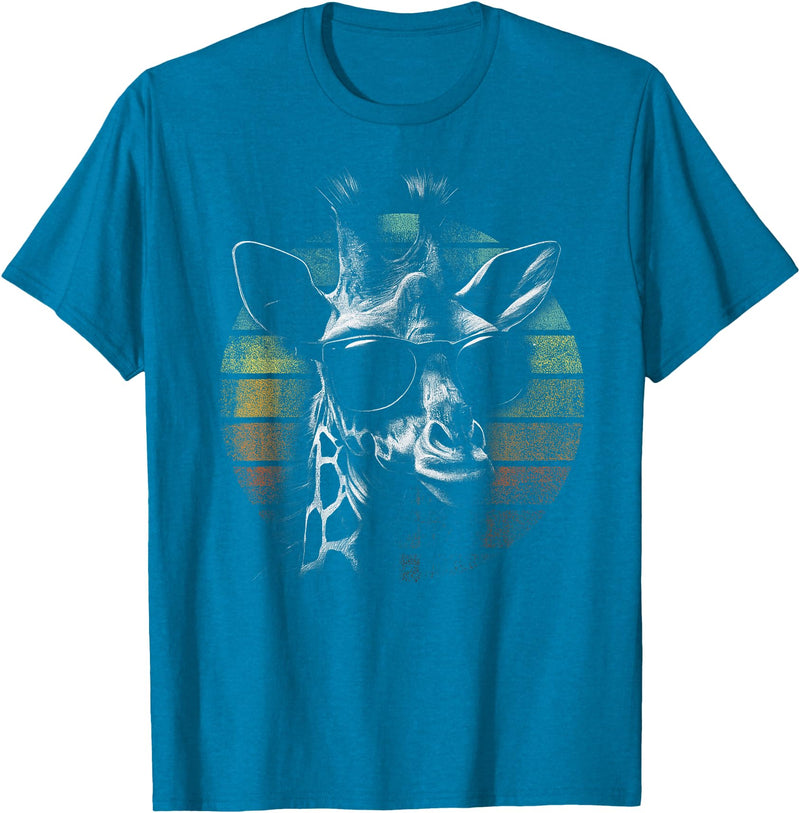 Vintage Giraffe Apparel. Giraffe Vintage Sunglasses Funny Retro African Animal T-Shirt - Sapphire Blue