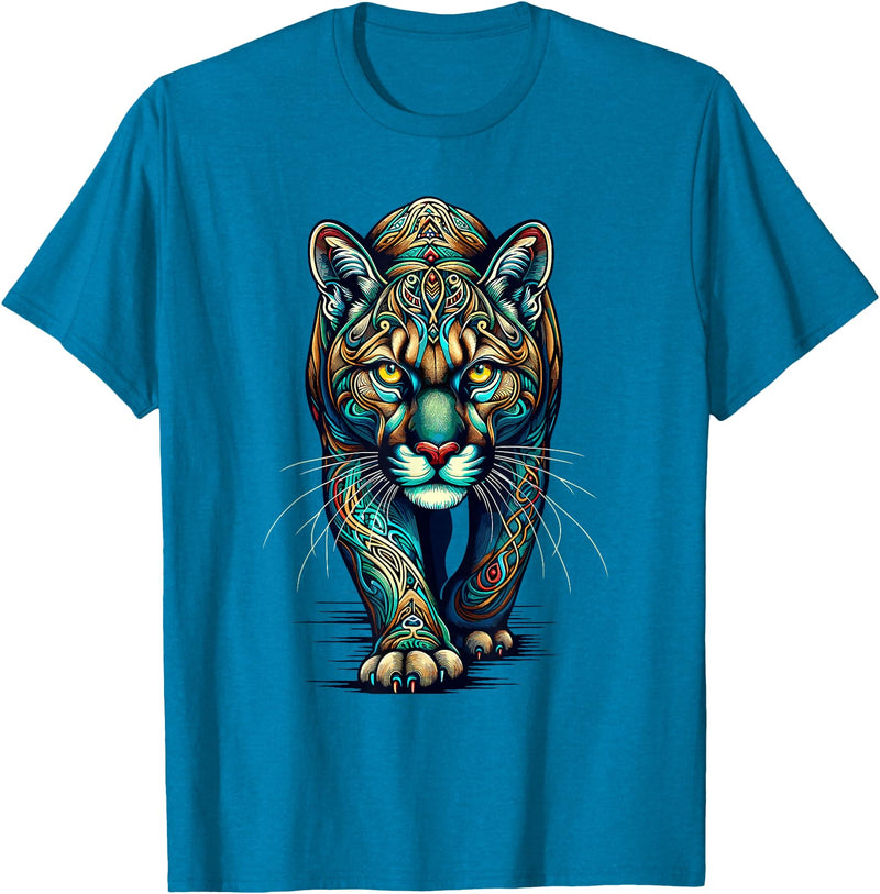 Cougars Gift For A Cougar Lover Mandala Art Cougars Cougar Mountain Lion Puma T-Shirt - Sapphire Blue