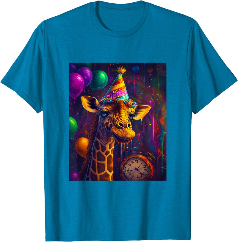Giraffe Animal Zoo Birthday Party Apparel Gifts Giraffe Weird Art Print Birthday Party Balloons & Party Hat T-Shirt - Sapphire Blue