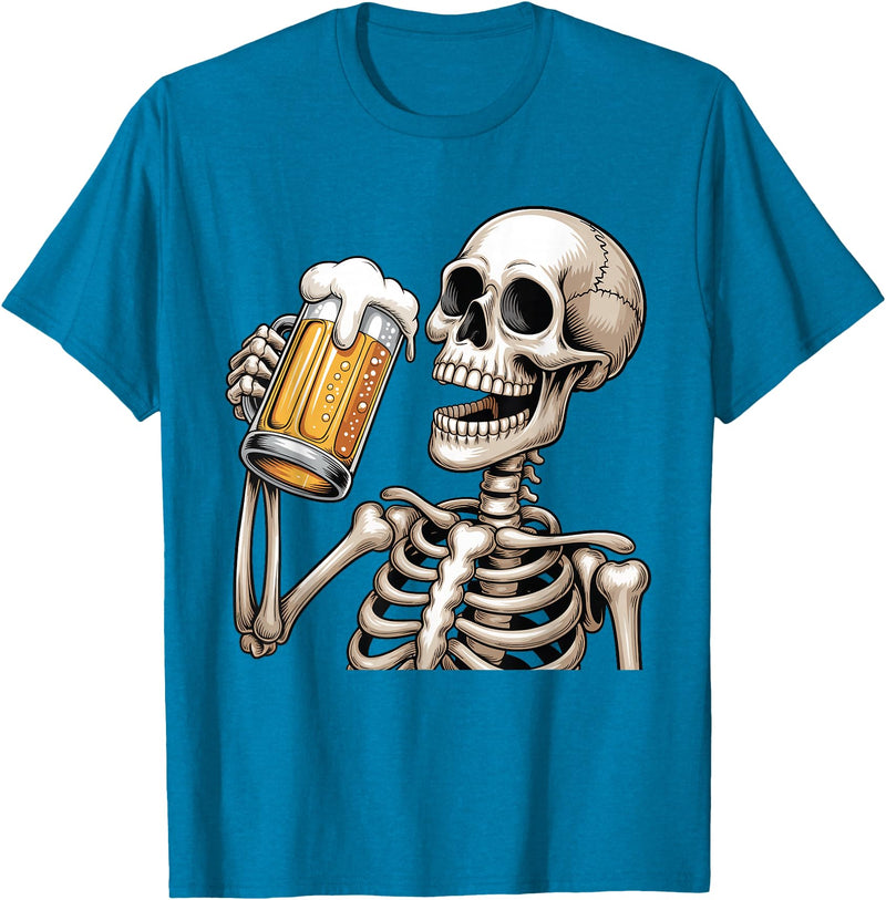 Halloween Skull Skeleton Drinking Beer Funny Kids Skeleton Drinking Beer Halloween Spooky Season Mens Womens T-Shirt -
